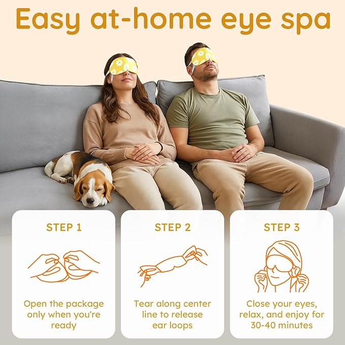 16 Pack Chamomile Steam Eye Mask for Dryness, Puffiness, Strain & Relaxation, Heated Eye Mask for Sleep & Travel, Self-Heating & Disposable Warm Compress, Travel Essentials, Relaxation Gifts for Women