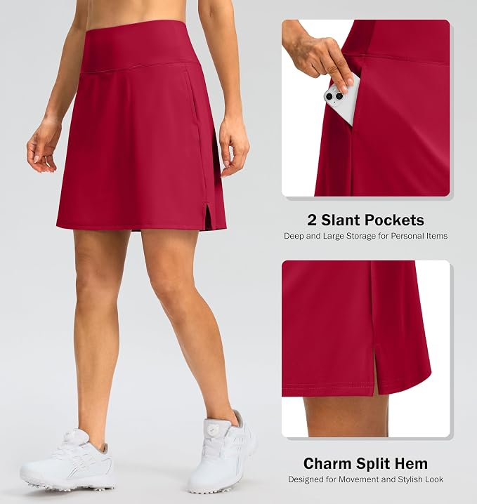 18" Skorts for Women 3 Pockets High Waist Long Athletic Tennis Skirt Golf Skort for Casual Summer Travel