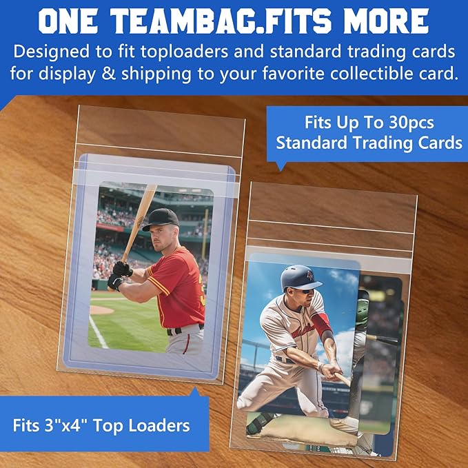DEDC 500 Pcs Resealable Team Bags for Card Sleeves Set with Bottom Adhesive Strip Clear Cards Sleeve for Top Loaders & Raw Cards Thick Trading Card Protectors for Long-Term Storage & Display