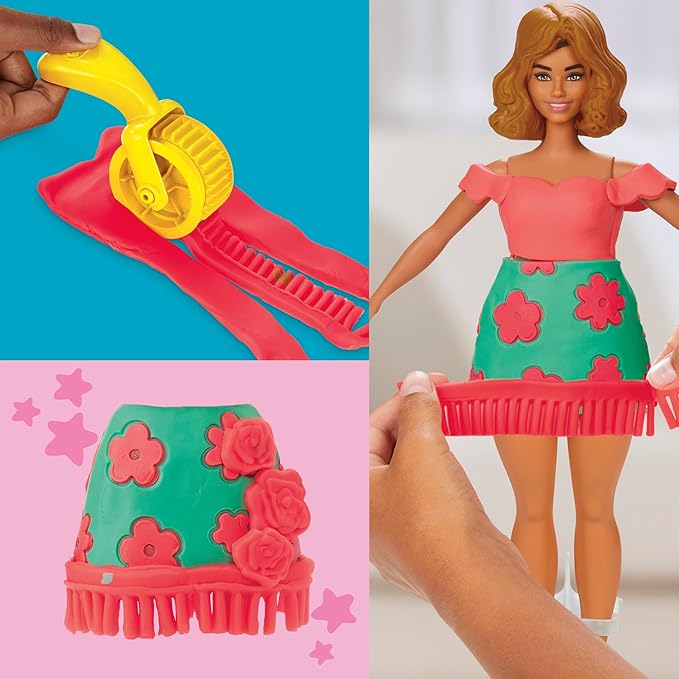 Play-Doh Barbie Florals and Fringe Set, Make Doll Clothes with Modeling Compound & 9 Fashion Accessories, Arts & Crafts for Girls & Boys 5+