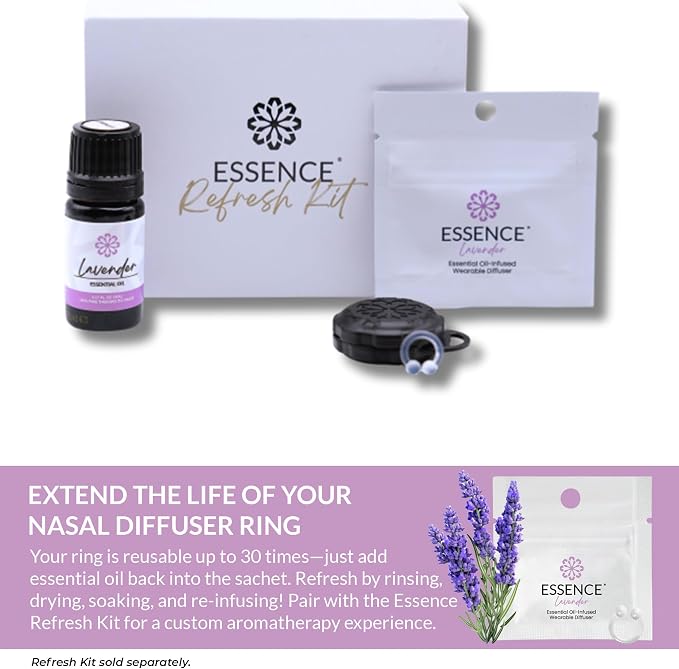 Essence Wearable Aromatherapy Nasal Diffuser – Lavender Essential Oil Nose Ring Silicone Inhaler for Stress & Mood Support - Made in USA & Travel-Friendly
