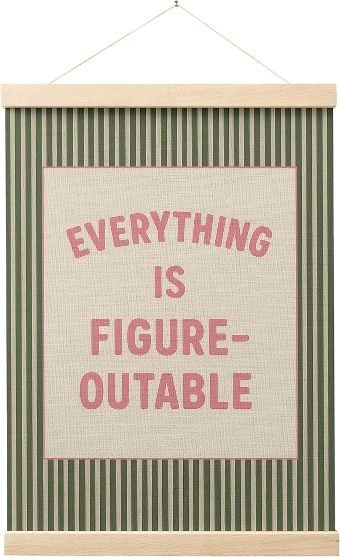FGFK Everything Is Figureoutable Positive Affirmations Wall Art Poster Hanger Frame, Retro Pink and Green Inspirational Canvas Prints Framed Wall Decor for Office Classroom Home Bedroom, 12x16 Inch