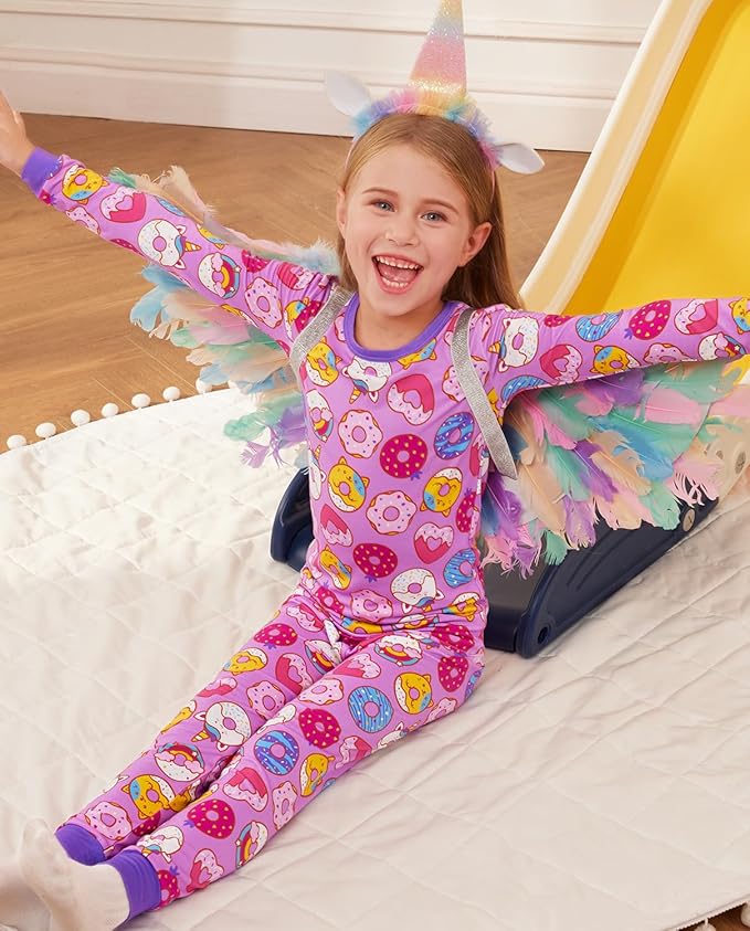 Bamboo Viscose Toddler Girls Kids Pajamas Unicorn Mermaid Pjs Long Sleeve Snug fit 12M-8Y 2pcs Soft Jammies