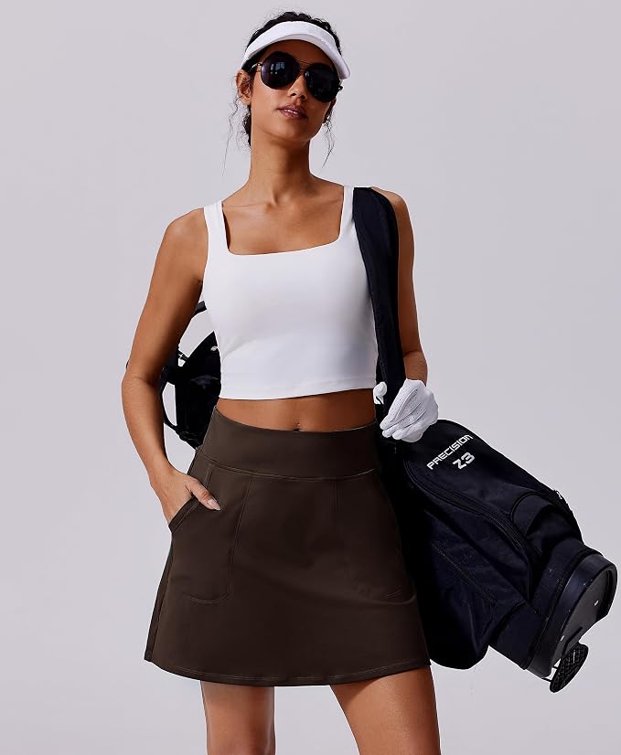 PINSPARK 17" Golf Skorts for Woman High Waisted Tennis Skirt with 4 Pockets | Lightweight, Quick Dry, 4-Way Strecth, Breathable, Tummy Control, UPF 50+ Athletic Skort for Workout, Pickleball, Gym, Casual
