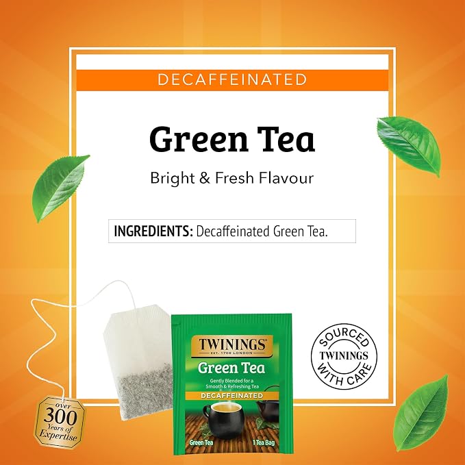 Twinings Decaffeinated Green Tea Individually Wrapped Bags, 100 Count (Pack of 1), Smooth Flavour, Enticing Aroma, Enjoy Hot or Iced, 100 Teabags