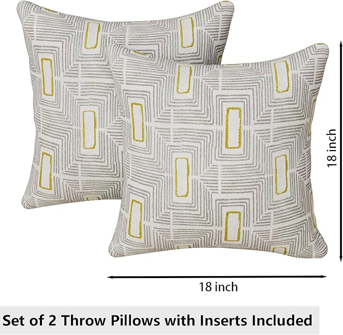 2 Pack Throw Pillows with Inserts Included 18×18 Linen Decorative Pillow Covers with Inserts for Sofa Living Room Home Office Car Home Decor (Light Gray)