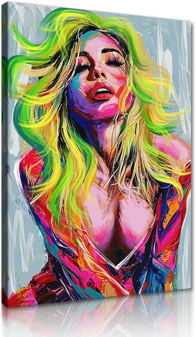 Yeesjoee Female Graffiti Canvas Print Wall Art Woman Abstract Portrait Poster Sexy Painting Modern Colorful Design Artwork Decor for Living Room Bedroom College Dorm Decorations, 28x44 in Framed