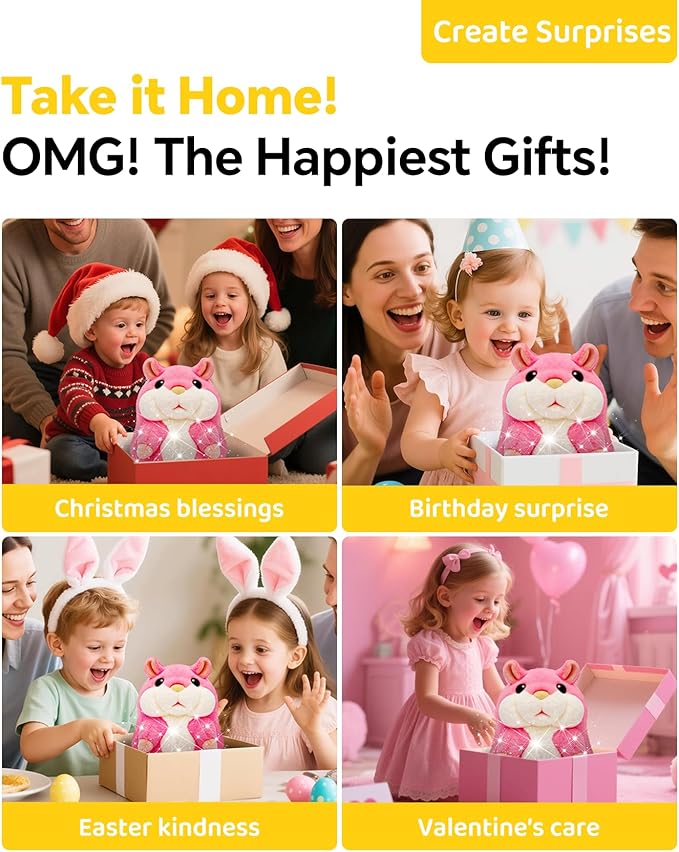 Talking Hamster Repeats What You Say,2025 Top Christmas Funny Gifts,Toddler Toys for Ages 2-4 5-7 8-13 Girls Stocking Stuffers for Kids Interactive Dolls,Popular Stuffed Animal Plush Toy Pink