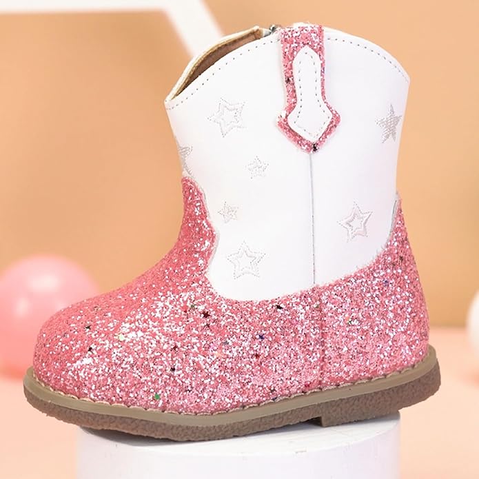 Newsonet Baby Cowboy Cowgirl Boots Infant Western Boots Toddler Boys Girls Round Toe Riding Mid Calf Boots All Seasons for 6 9 12 18 24 Months