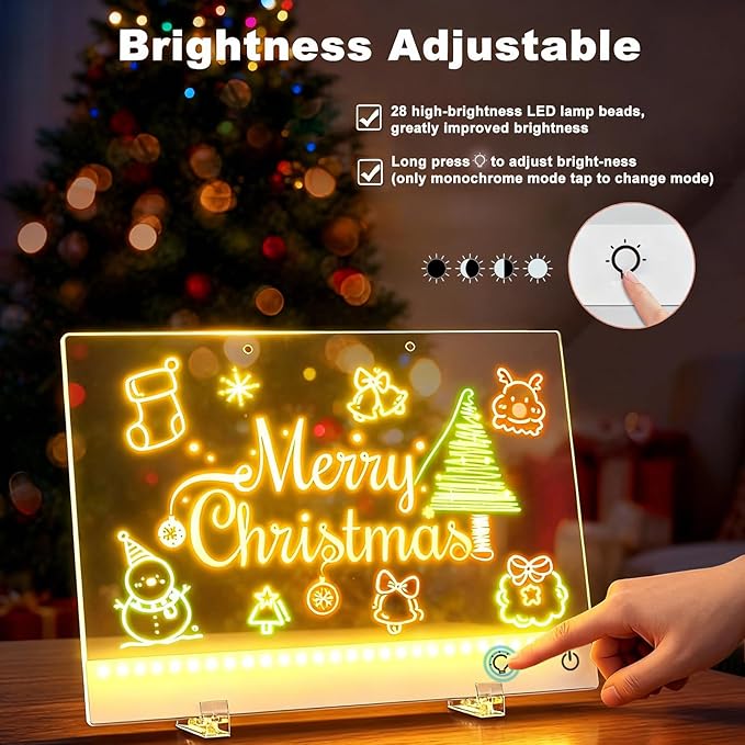 17" LED Note Board with Colors, 7 Light Effects Rechargeable Acrylic Led Drawing Board for Kids, Doodle Glow Dry Erase Lumi Boards with 12 Markers as Birthday & Christmas Gifts for Teen Girls & Boys