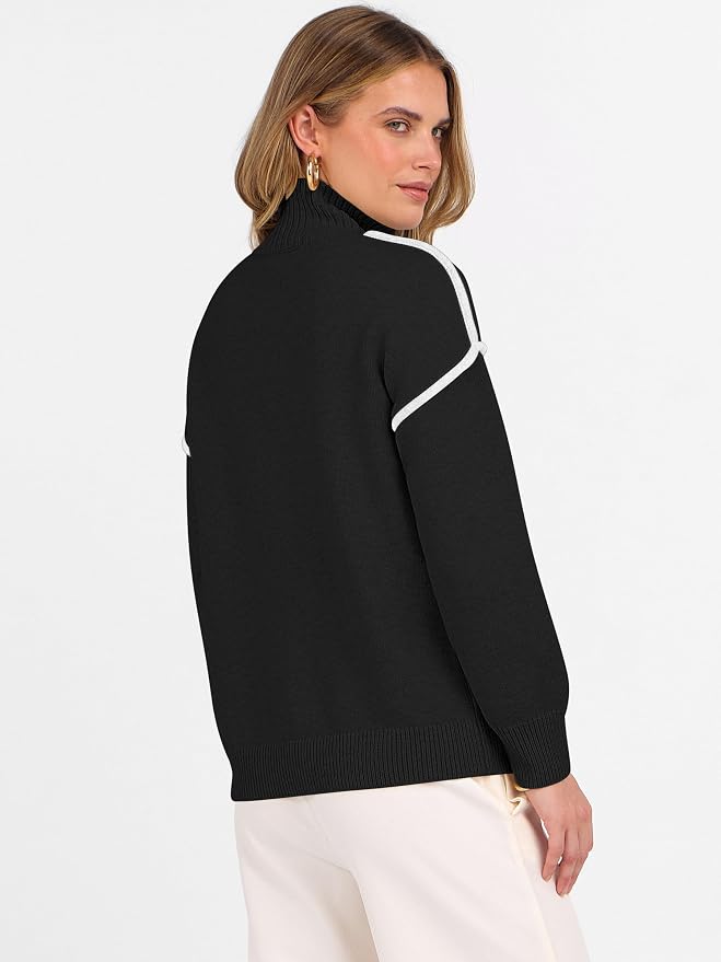 ANRABESS Womens Quarter Zip Sweaters Fall Long Sleeve V Neck Shirts Collared Business Casual Tops Knit Pullover Sweatshirts