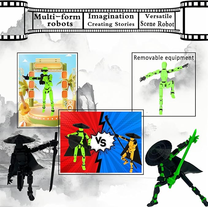 Already Assembled T13 Action Figure,Dummy 13 T13 Multi-Jointed Movable,for Collectors Desktop Decorations t-13 Movability 3D Printed Toys (Black Green)