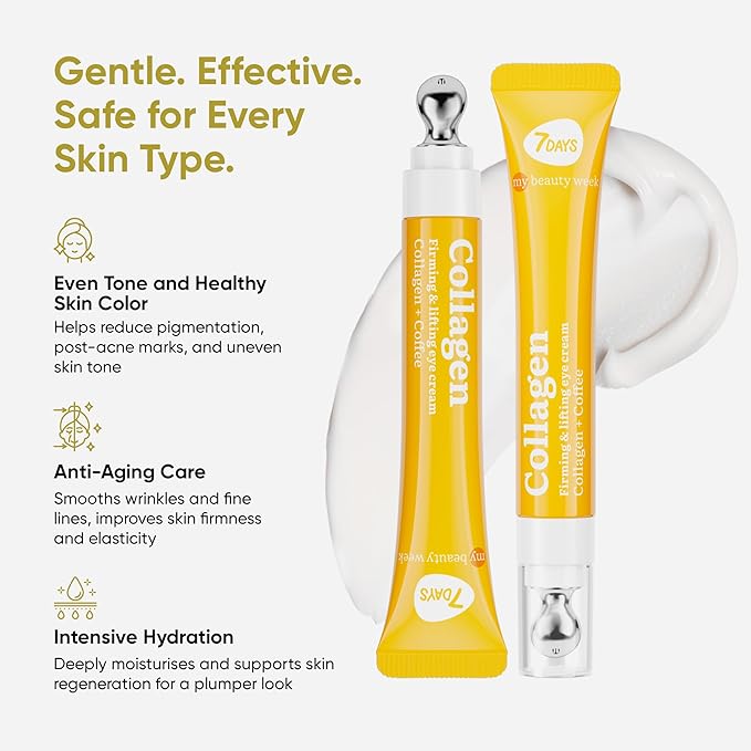 7DAYS Eye Cream Korean Skin Care with Cooling Eye Massager – Collagen Under Eye Cream for Dark Circles, Puffiness & Bags, Anti Aging, Firming & Tightening Eye Care | 0.6 fl oz / 18 ml