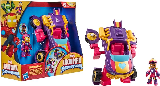 IRON MAN AND HIS AWESOME FRIENDS Marvel Ironheart 2-in-1 Mech Suit & Vehicle, Action Figure & Toy Vehicle Set, Super Hero Toys, Ages 3+
