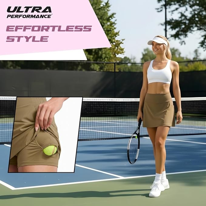 Ultra Performance Womens Golf Skirt 2 Pack Women’s Tennis Skort with Compression Liner Athletic Skirts for Women with Pockets