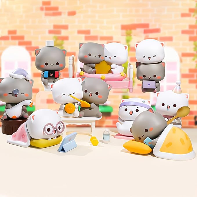 BEEMAI Mitao Cat Love is Like A Peach Series 8PCs (Set of 8 No Repeat) Blind Box Random Design Cute Figures Collectible Toys Birthday Gifts