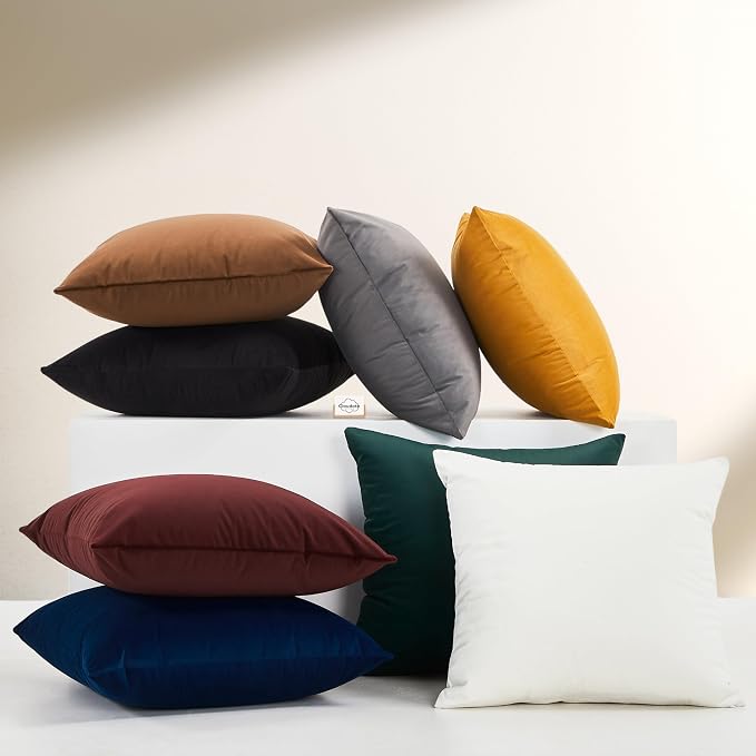 Solid Color Velvet Throw Pillow with Insert Included (Mustard Yellow, 18"x18"), Decorative Pillow for Sofa, Couch, Bed, Chair Cushion