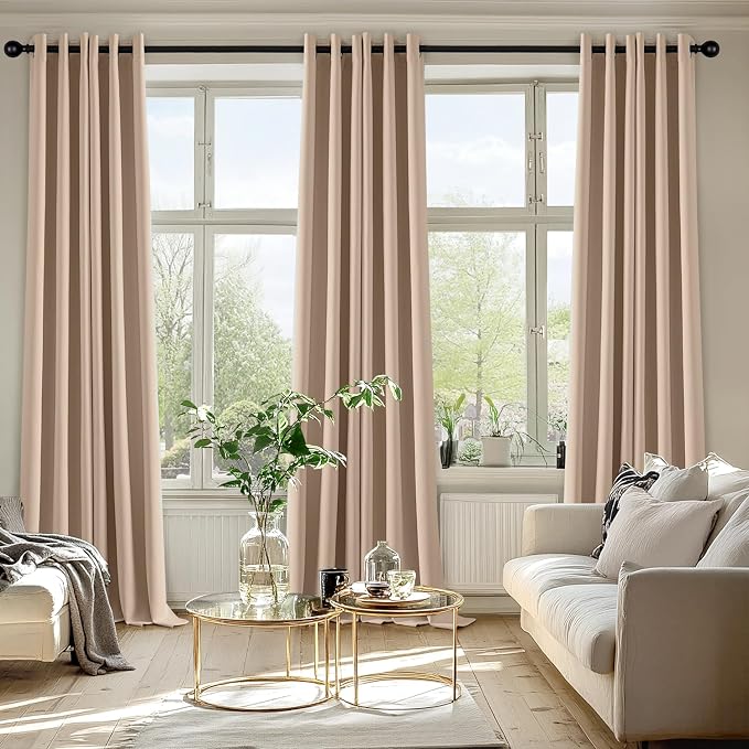 MIULEE Blackout Curtains for Bedroom 2 Panels 40 x 96 Inch Long Beige | Thermal Insulated, Living Room Darkening Grommet Drapes, Noise Reducing, Light Blocking Window Treatments