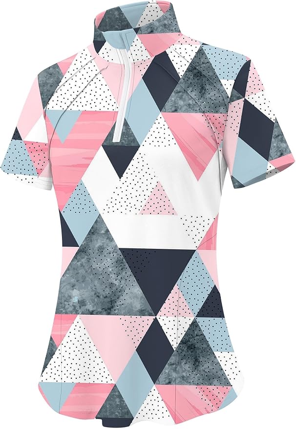 LOMON Womens Golf Polo Shirt Summer Short Sleeve Quarter Zip Outfit | Side-Pockets,Princess Seams,Cotton,Wrinkle Free,Moisture Wicking,Quick-Dry,Lightweight,Collared,for Tennis Workout