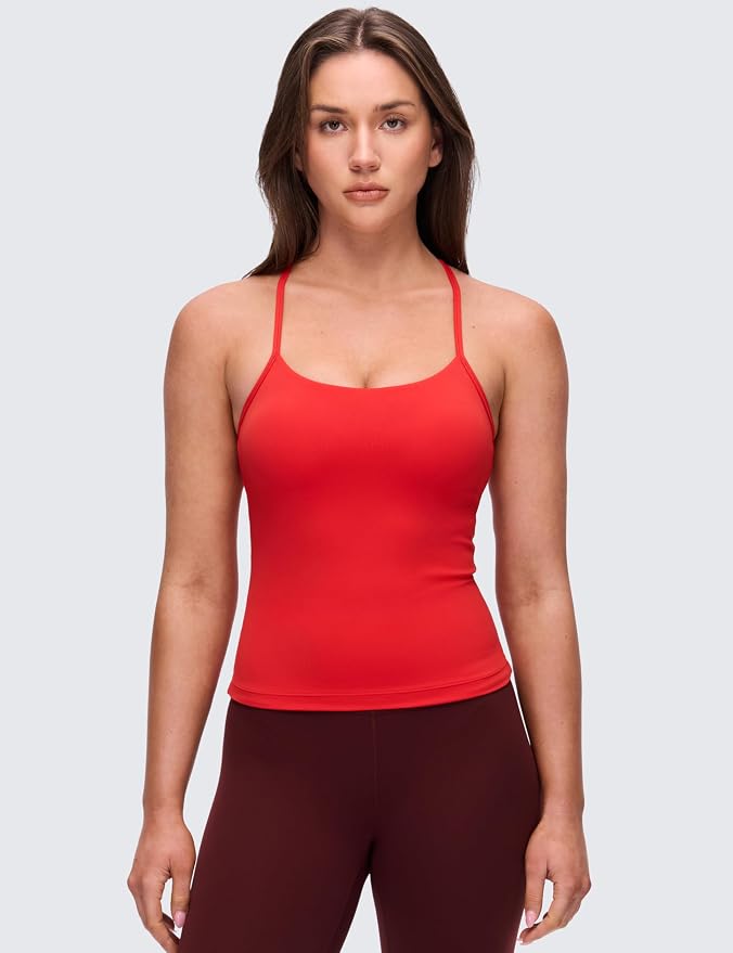 CRZ YOGA Butterluxe Racerback Tank Tops for Women - Scoop Neck Spaghetti Strap Padded Workout Camisole with Built in Bra