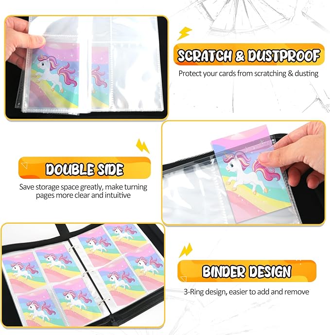 400 Pocket Trading Card Binder with 50 Removable Sleeves, Portable Zippered Card Holder, Collection Album Book Case Storage for MTG, TCG, Sports, Game Cards (White Horse)