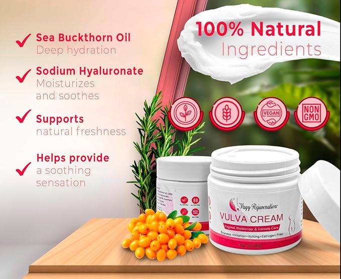 Vagy Rejuvenation Vulva Cream – Hydrating Vulva Moisture Cream for Women – Soothes Vaginal Itch, Alleviates Vaginal Dryness – Natural Vagina Moisturizer with Sea Buckthorn & Hyaluronic Acid
