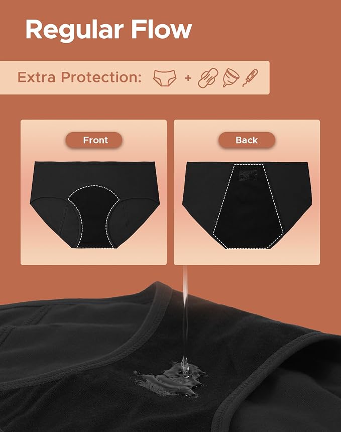 INNERSY Women's Period Underwear Leak-Proof Menstrual Hipster Multipack | Cotton Panties, 20ml Absorbency, for Post-Period Spotting, Menstrual, or Daily Backup