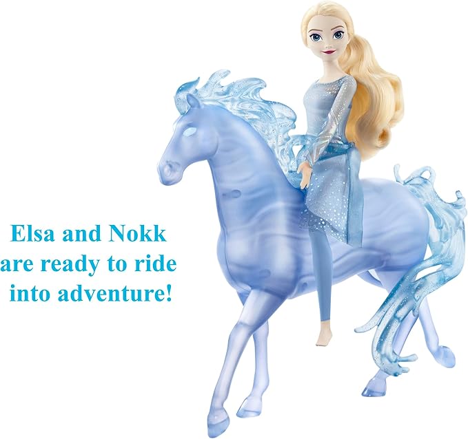 Mattel Disney Frozen Toys, Elsa Fashion Doll & Horse-Shaped Water Nokk Figure Set, Inspired by the Frozen 2 Movie