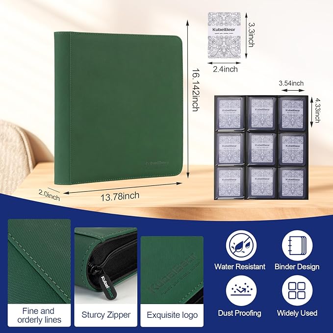 Toploader Binder – 360 Capacity, Zippered Trading Card Holder for MTG, Sports & Collectible Cards – Acid-Free, Durable & Travel-Friendly Storage (Green dots, Toploader Binder)