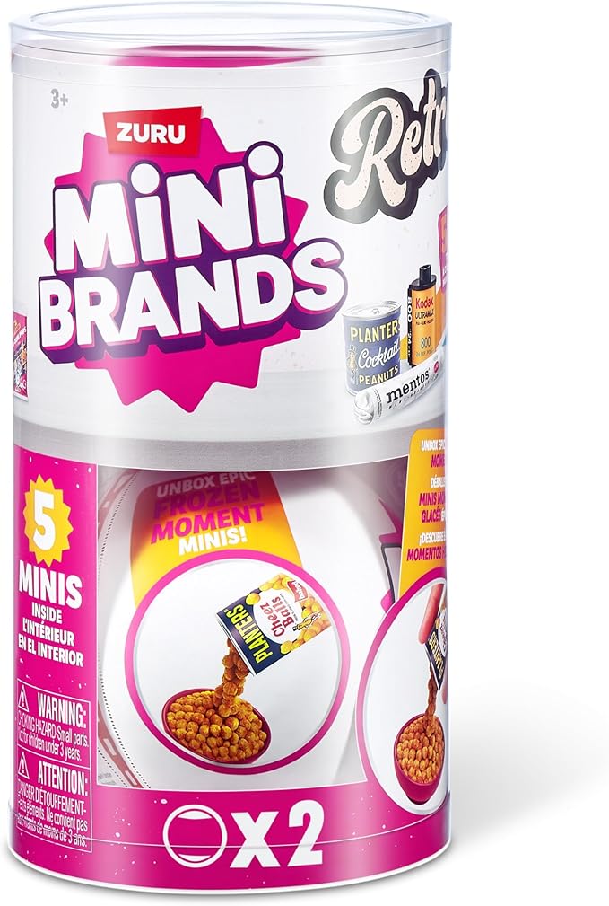 Mini Brands Retro 2 Pack Capsule with 60+ Mystery Mini's to Collect, Real Licenses, Rare Collectibles, Blind Pack, Ages 3+