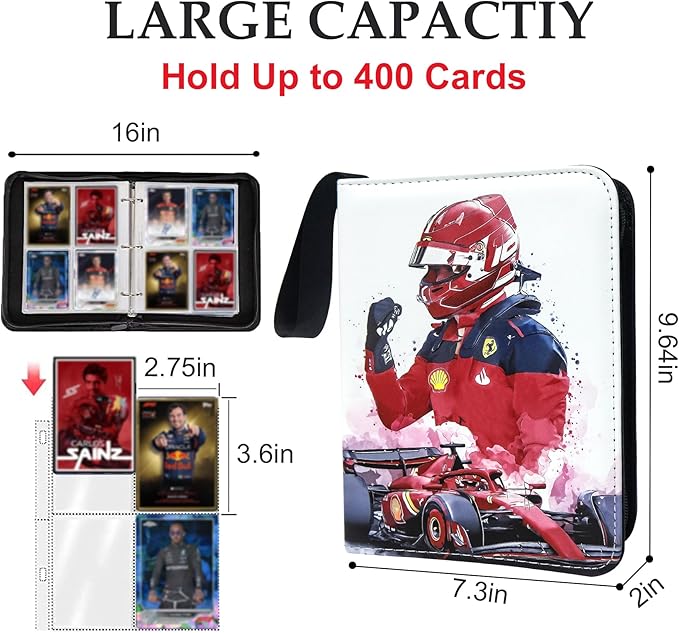 400 Pockets Race Card Binder for Trading Cards,Portable Waterproof Storage Bag with Removable Sleeves for Sports Cards Collectors
