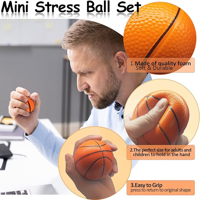 60 Pcs Mini Basketball Stress Balls Mini Basketball Party Favor 2.5'' Inch Mini Foam Sports Ball Squeeze Ball Anxiety Stress Relief for Basketball Party Sports Game Kid Prize Carnival School Gift