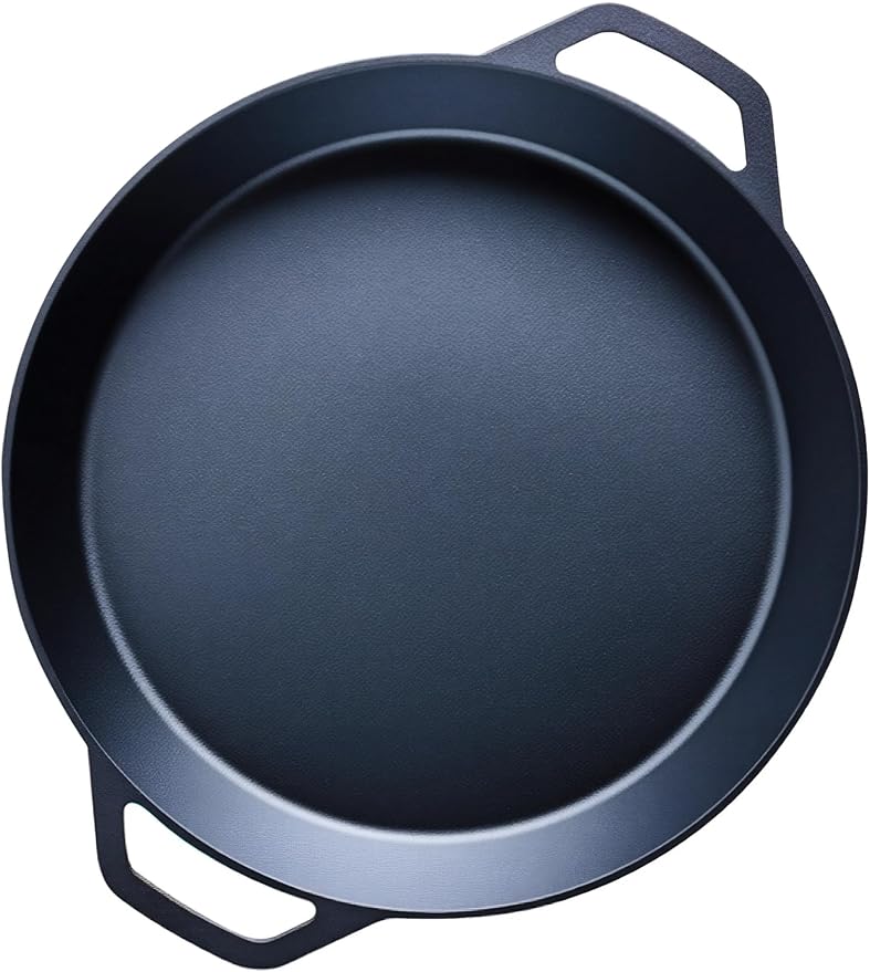 LI-GELISI 24-inch cast iron frying pan with dual auxiliary handles, nitrogen-treated for rust resistance, suitable for stoves/grills/campfires, heavy-duty outdoor cooking pan