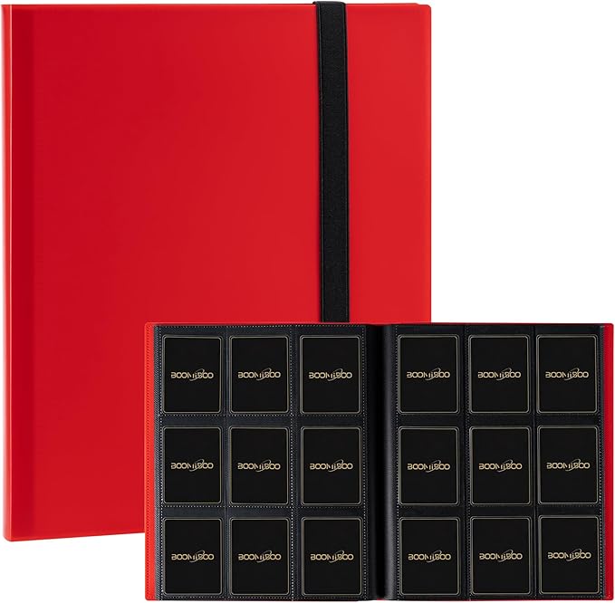 Card Binder 9 Pocket Storage 360 Card Binder,Trading Card Binder Senior and Sturdy Side-Loading Album,Intended For YuGiOh,MTG, TCG,Game Cards & Baseball Card Binde,（Red）
