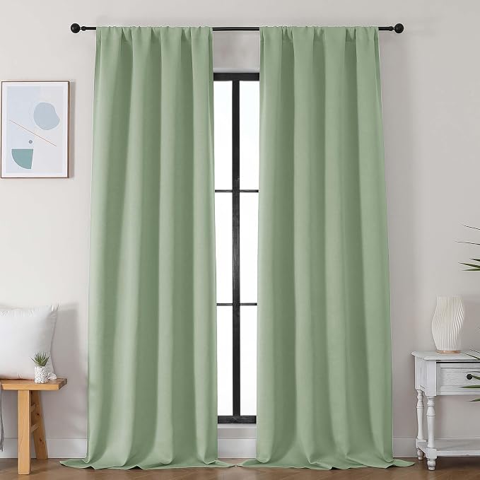 Simplebrand Ava Light Green Blackout Curtains for Bedroom 96 Inches Long 2 Panels, Solid Thermal Insulated, Energy Saving Nursery Window Treatment Curtains Blackout Drapes, W40 x L96 Inch, Light Green