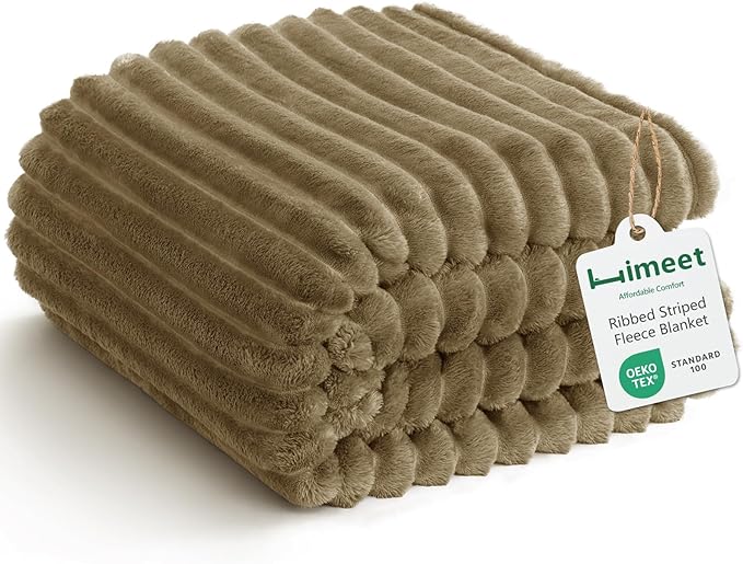 HIMEET Camel Full Size Blanket for Bed, 300GSM Ribbed Fleece, 84 x 90 in | Ultra Soft Flannel, All-Season Lightweight Warmth, Bed Layering & Home Room Decor, Gift for Men & Women, Machine Washable