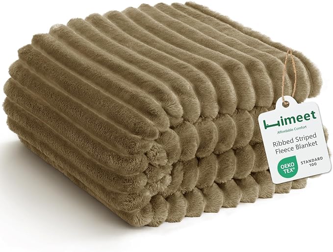 HIMEET Camel Throw Blanket for Couch, 300GSM Ribbed Fleece, 50 x 60 Inches | Ultra Soft Flannel, All-Season Lightweight Warmth, Home Room Decor & Dorm Essential, Gift for Men & Women, Machine Washable