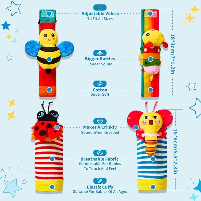 Baby Rattles Toys for 0-6 Months - Infant Toys 0-3 Month Old Baby Boy Girl Gifts Set with Teething and Wrist Socks Rattle Infant Newborn Sensory Toy Valentines Day Gifts for Kids