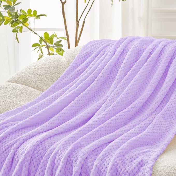 Exclusivo Mezcla Large Waffle Fleece Throw Blanket for Couch, Light Purple | Lightweight Soft Blanket for Sofa, Bed, Living Room, Plush Fluffy Throw for Home Decor, Travel, All Season, 50x70 Inches