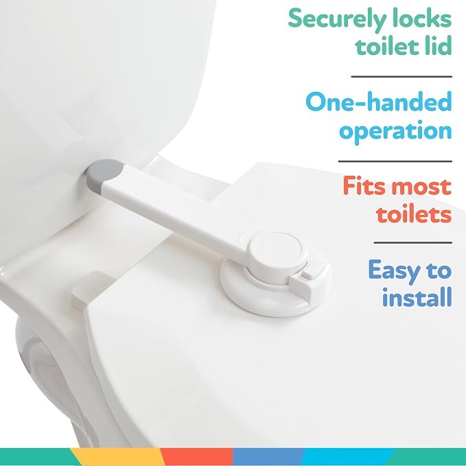 Nuby Child Safety Toilet Locks - 2 Pack - Toilet Lid Lock for Baby Proofing - Easy One-Hand Operation - Simple Installation - Fits Most Seats