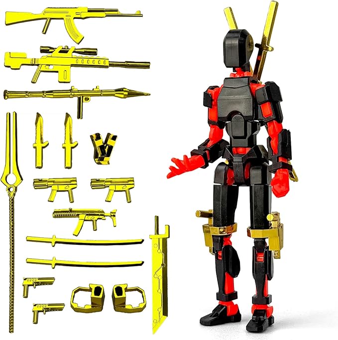 Assembly Completed T13 3D Printed Action Figures,Robot 13 Movable N13 Action Figure,Gift for Collectors Desktop Decorations for Game Lovers Toy (A-Metallic Green) (Black Red)
