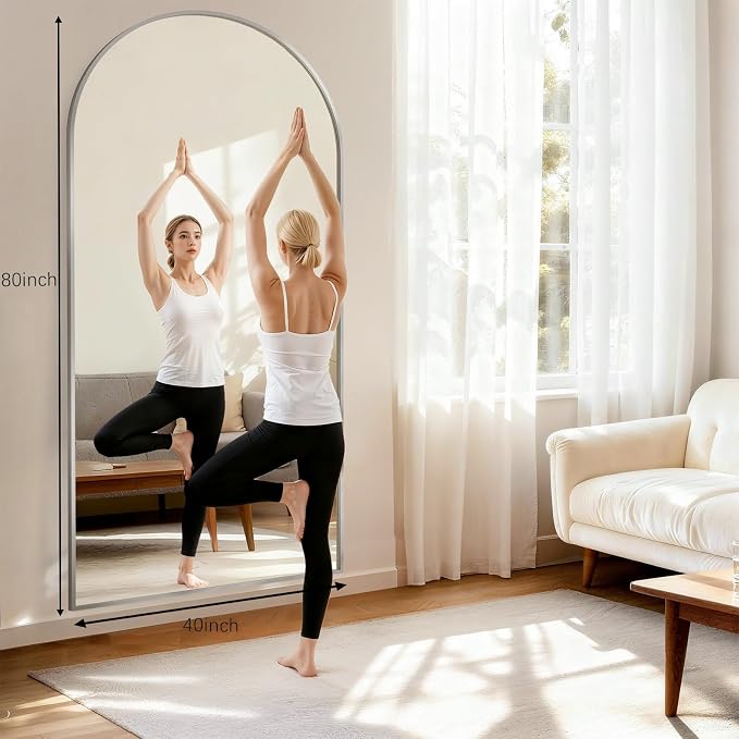 Oversized Full Length Mirror, 41"x81" Large Arched Floor Mirror Full Length with Stand, Room Decor Big Full Body Mirror with HD Tempered Glass Aluminum Frame for Bedroom Living Room, Silver