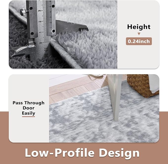 FinRèc 5x7 Washable Area Rugs for Bedroom Living Room, Low Pile Thin Ultra Soft Shag Rug, Non-Slip Carpet Indoor for Home Decor (Tie-dye Grey)