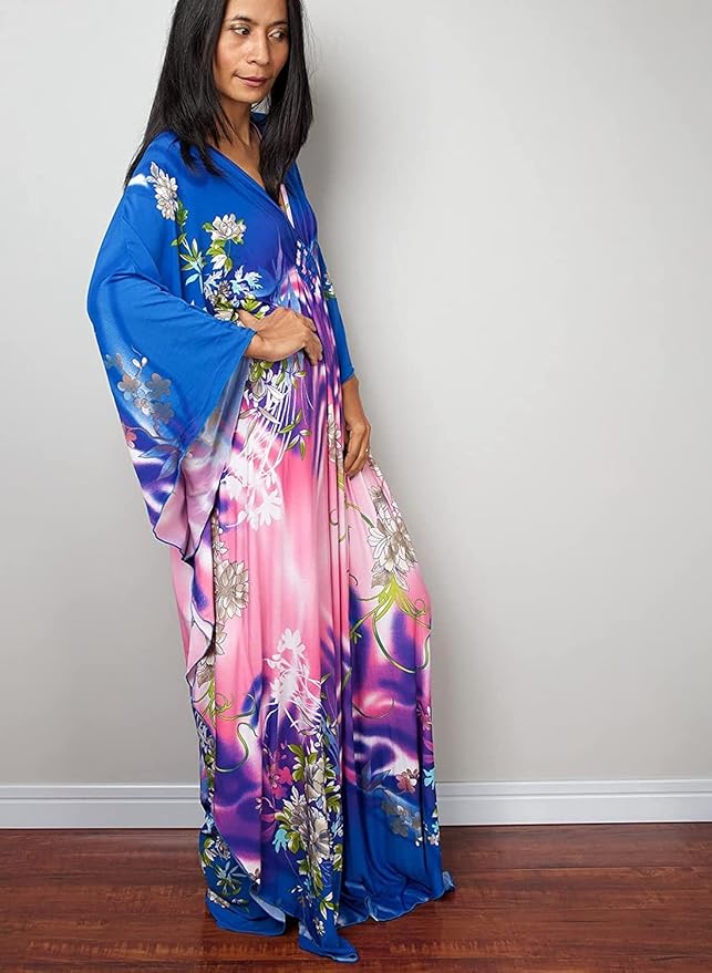 Venasha Womens Caftan Floral Print Kaftan Dress Short Sleeve Swimsuit Cover up Loungewear for Summer