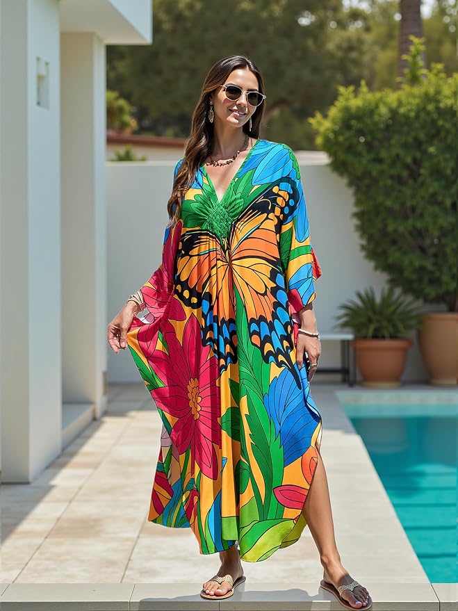 Mumu Dresses for Women Plus Size, Bohemian Kaftan Beach Cover Up Long Maxi Nightgown Soft Loungewear