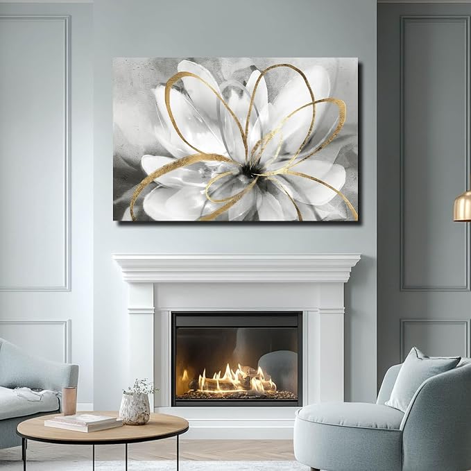 SOUGUAN Botanical Art Posters Gold Flower Wall Decoration Contemporary Wall Art for Living Room Large Size 32"x48" Photo for Dining Room Wall