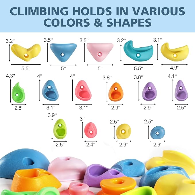 TOPNEW 20PC Kids Climbing Holds, Climbing Rocks for Play Set, Swingset - Adult Rock Wall Holds with Mounting Hardware for Indoor Outdoor Climbing Wall, Pastel Color