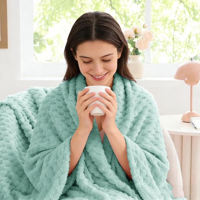 BEDELITE Haze Blue Throw Blanket for Couch, Soft Cozy Gift for Women, 50*60 | 3D Jacquard Decorative Fleece Blanket, Super Soft Plush Throws, Cute Birthday Gift for Women & Men, Suitable for All Seasons