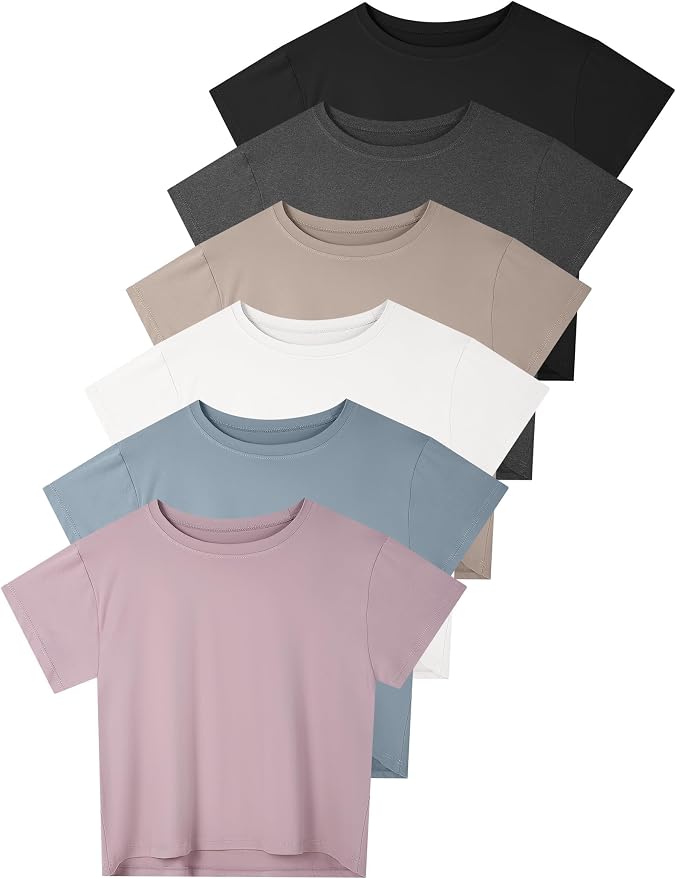 Dalavch 4/6 Pack Women's Crop Top Short Sleeve Athletic Workout Loose Fit | Sports, Exercise, Yoga, Running, Hiking, Gym, Boxy, Baggy, Casual, Tees, Activewear, Cropped, T-Shirts