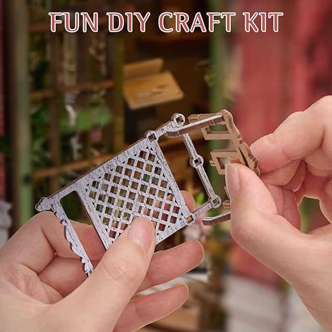 Foyucool DIY Book Nook Kit, Miniature Dollhouse Bookshelf Insert with Light, Laser-Cut Wooden Craft Set for Adults, Perfect for Teens and Adults, Blossomary Shop